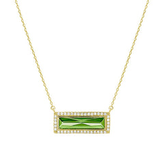 Birthstone Necklace with Rectangle Stone - August