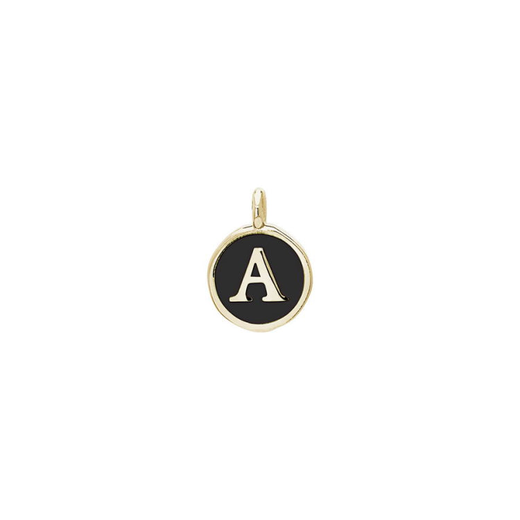 Black Enamel Initial Charm