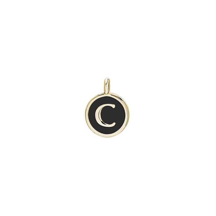 Black Enamel Initial Charm