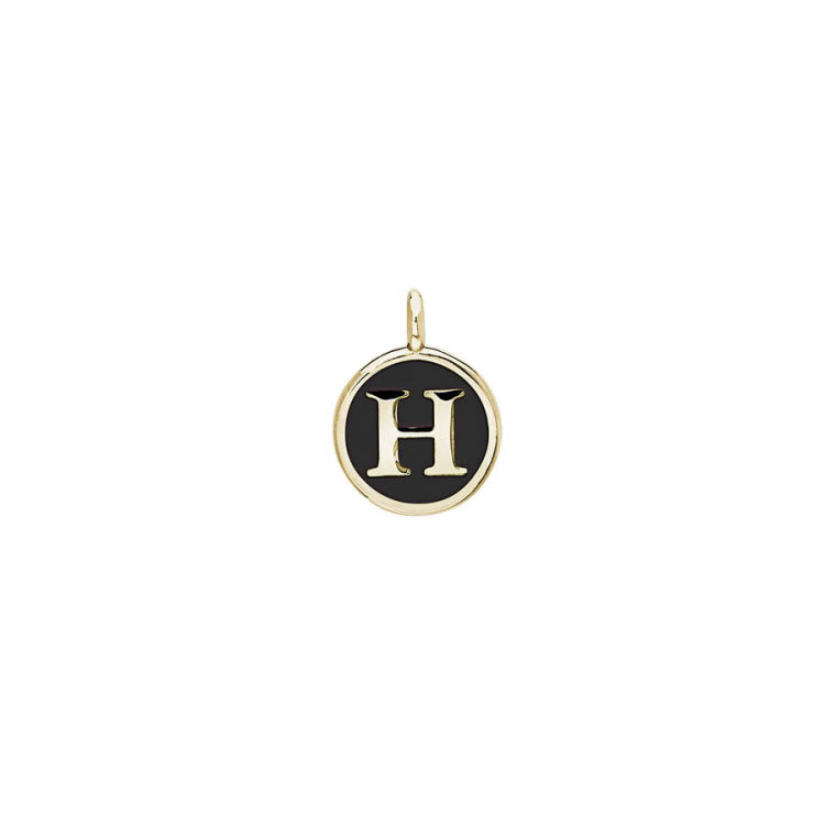 Black Enamel Initial Charm