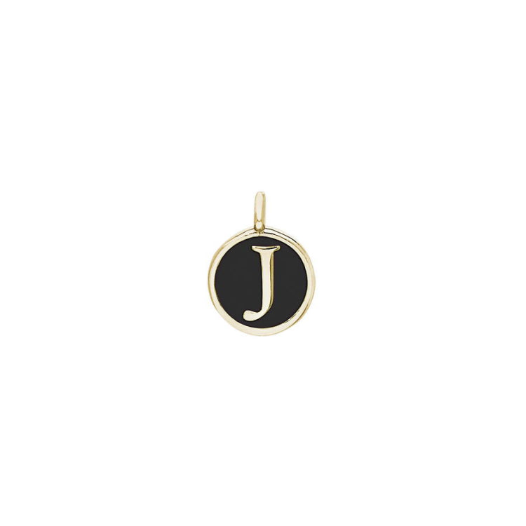 Black Enamel Initial Charm