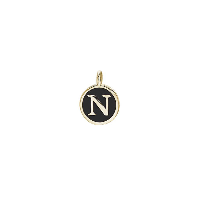 Black Enamel Initial Charm