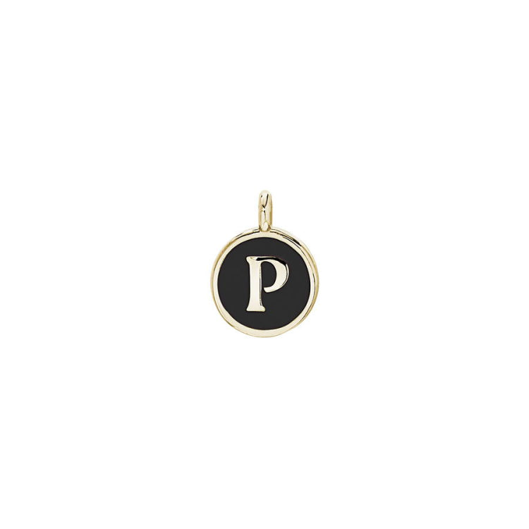 Black Enamel Initial Charm