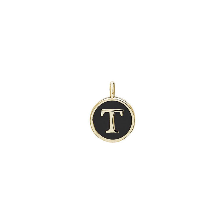 Black Enamel Initial Charm