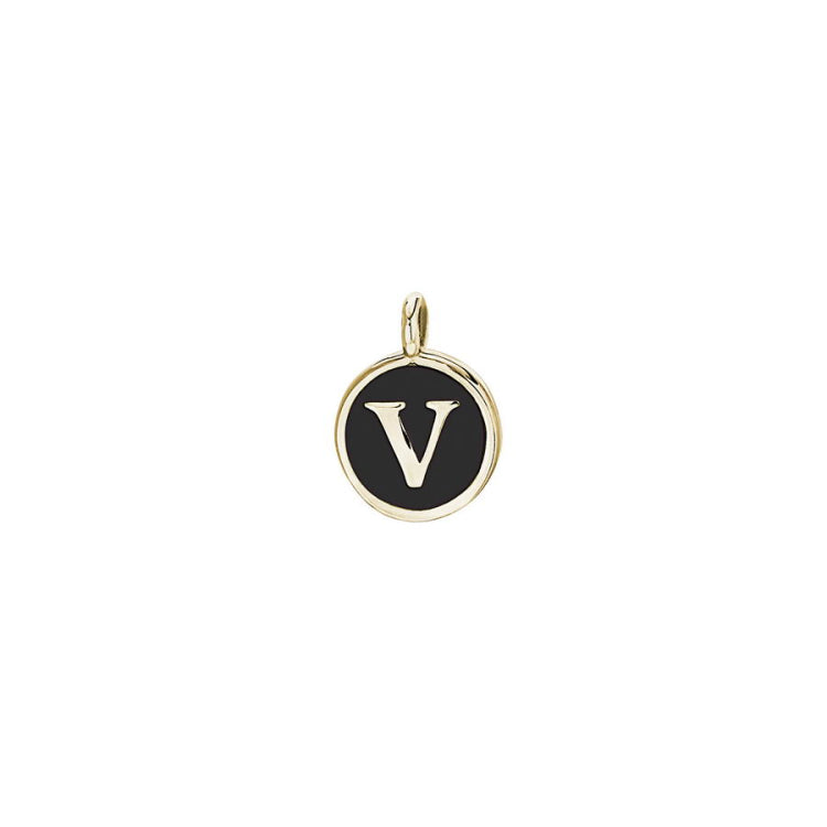 Black Enamel Initial Charm