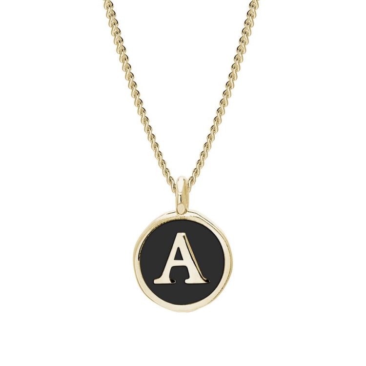 Black Enamel Initial Pendant