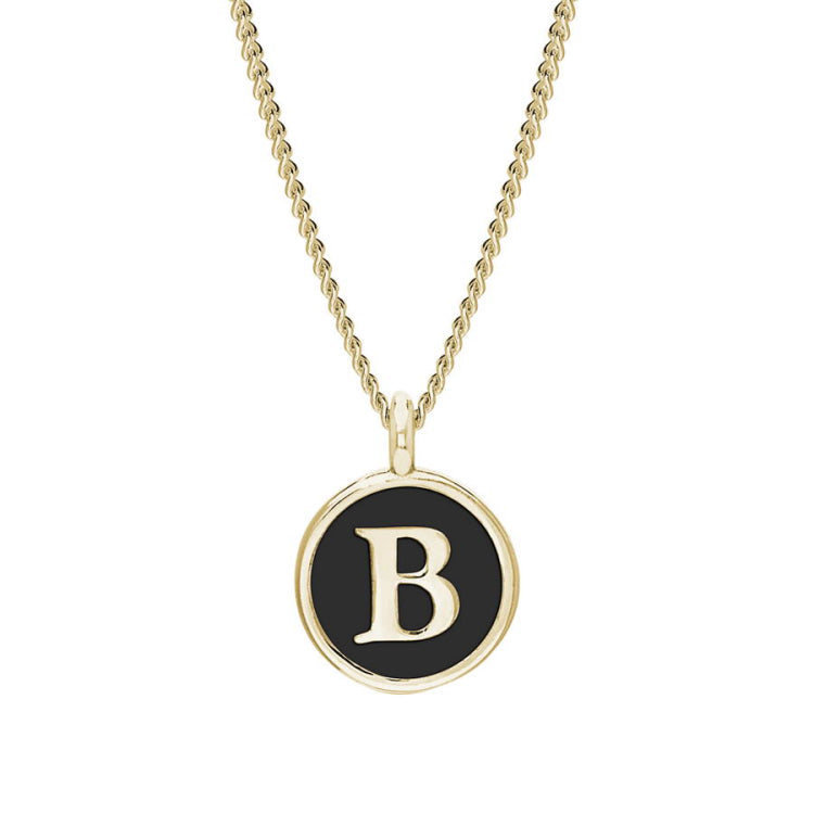 Black Enamel Initial Pendant