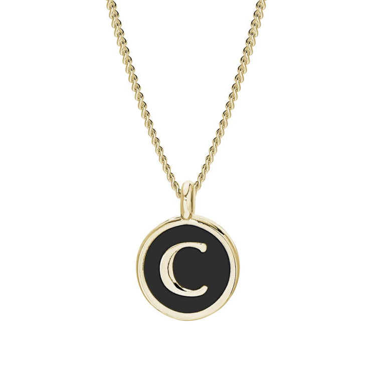 Black Enamel Initial Pendant