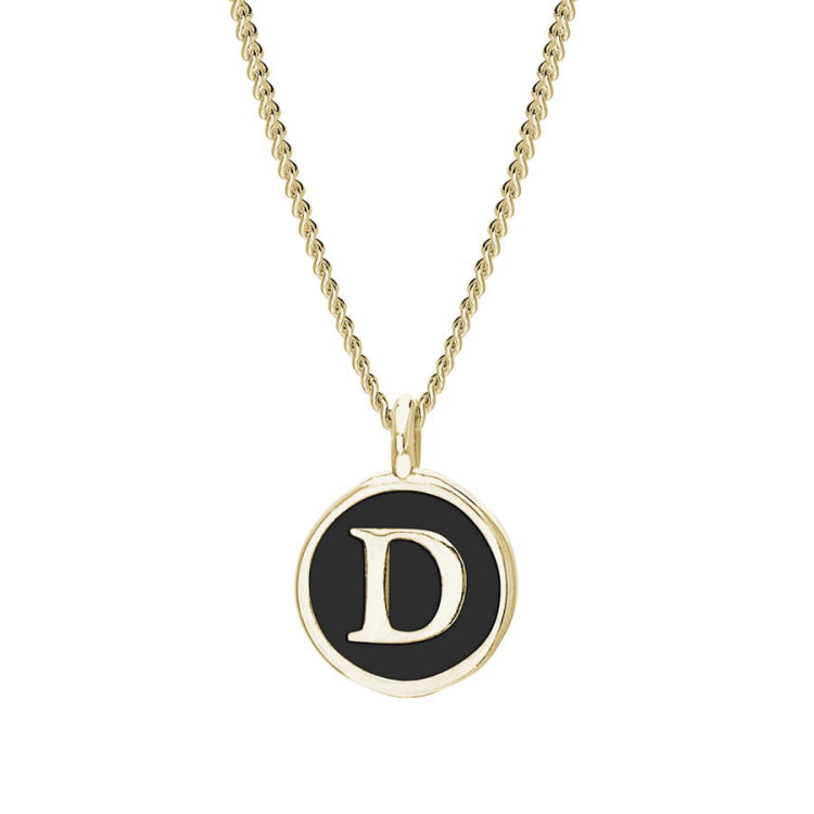 Black Enamel Initial Pendant