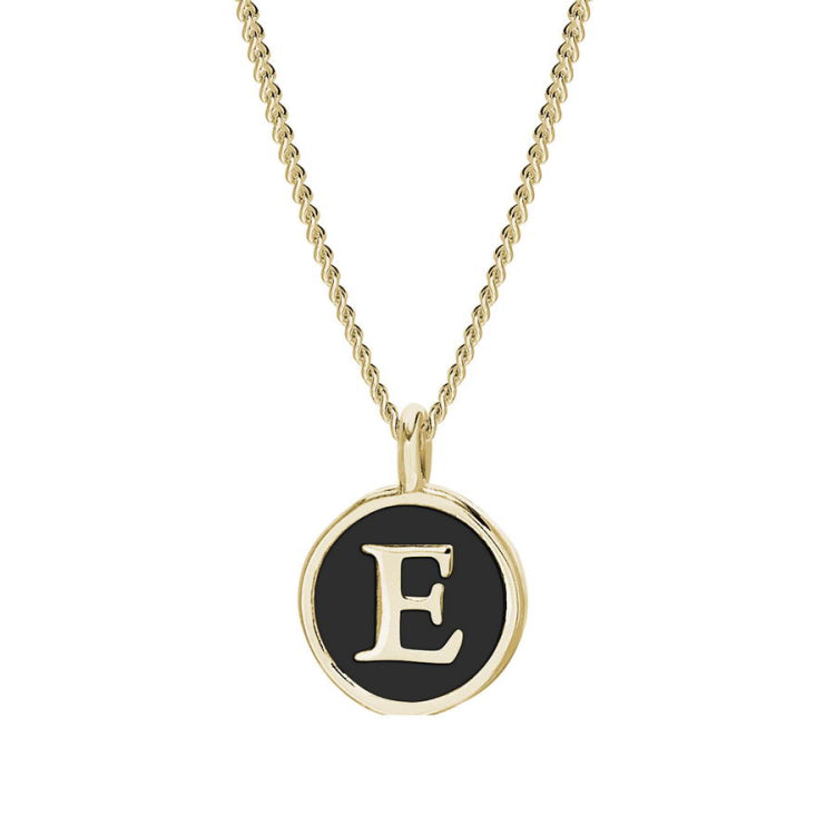 Black Enamel Initial Pendant