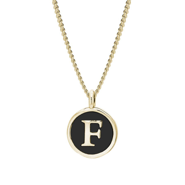 Black Enamel Initial Pendant