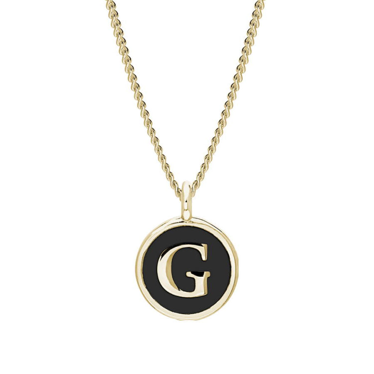 Black Enamel Initial Pendant