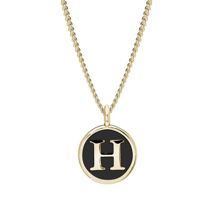 Black Enamel Initial Pendant