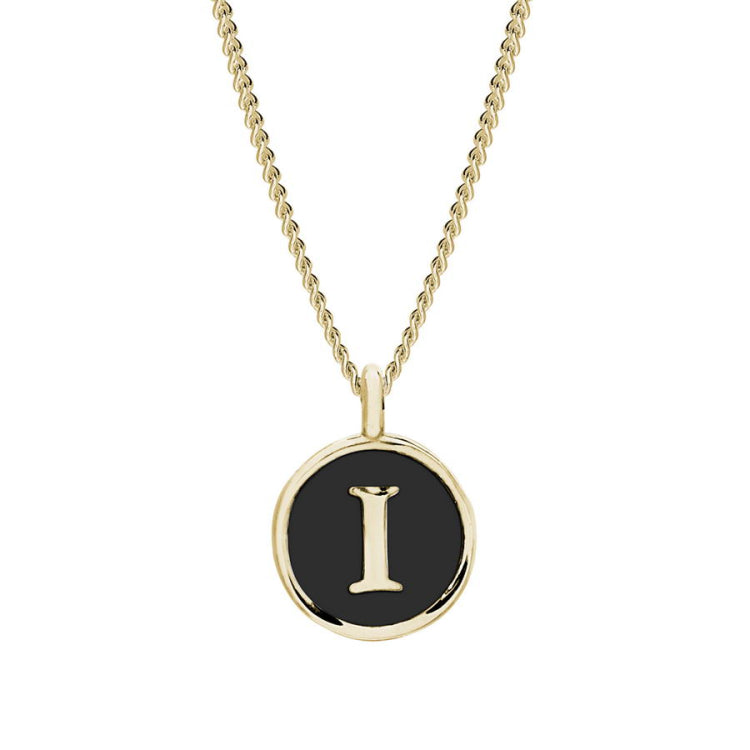 Black Enamel Initial Pendant