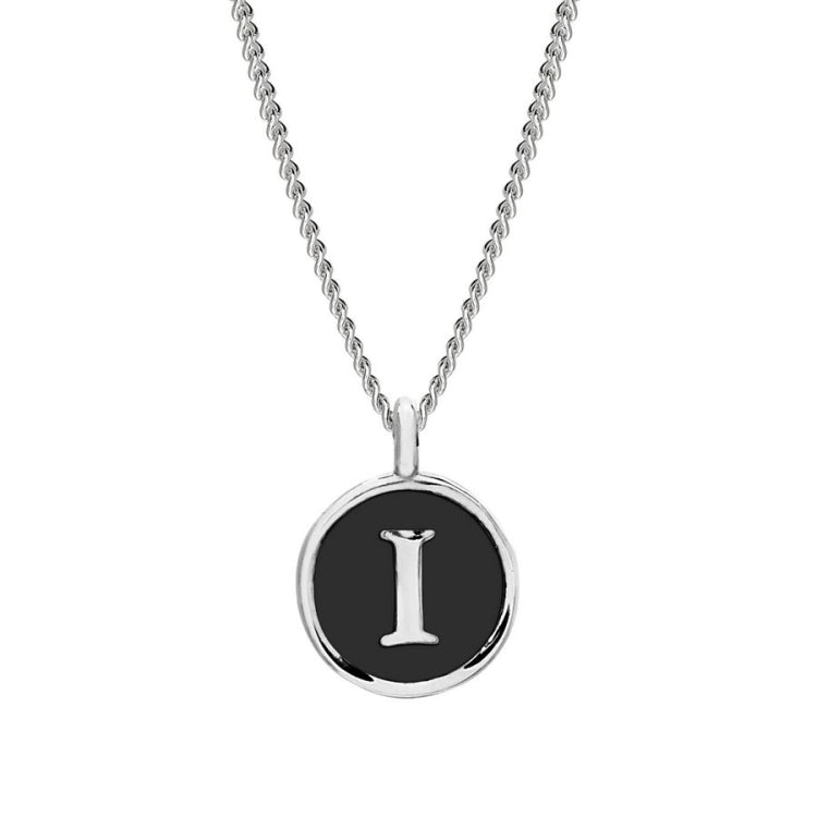 Black Enamel Initial Pendant