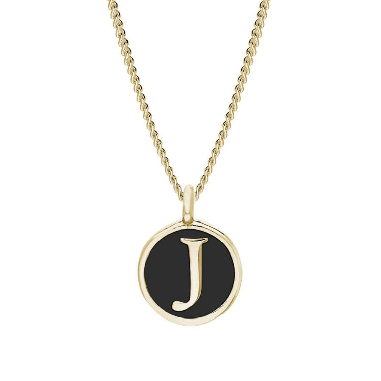 Black Enamel Initial Pendant