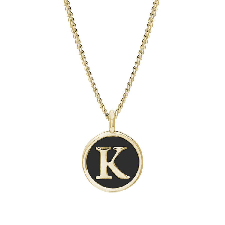 Black Enamel Initial Pendant