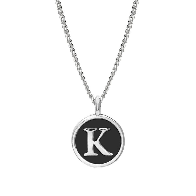 Black Enamel Initial Pendant