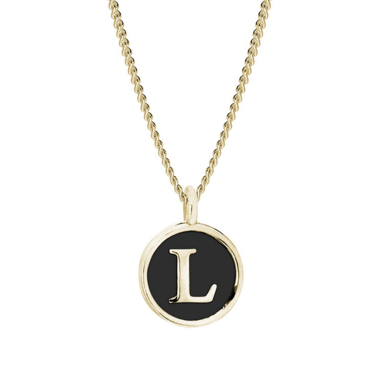 Black Enamel Initial Pendant