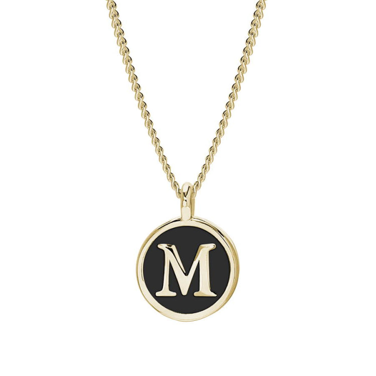 Black Enamel Initial Pendant