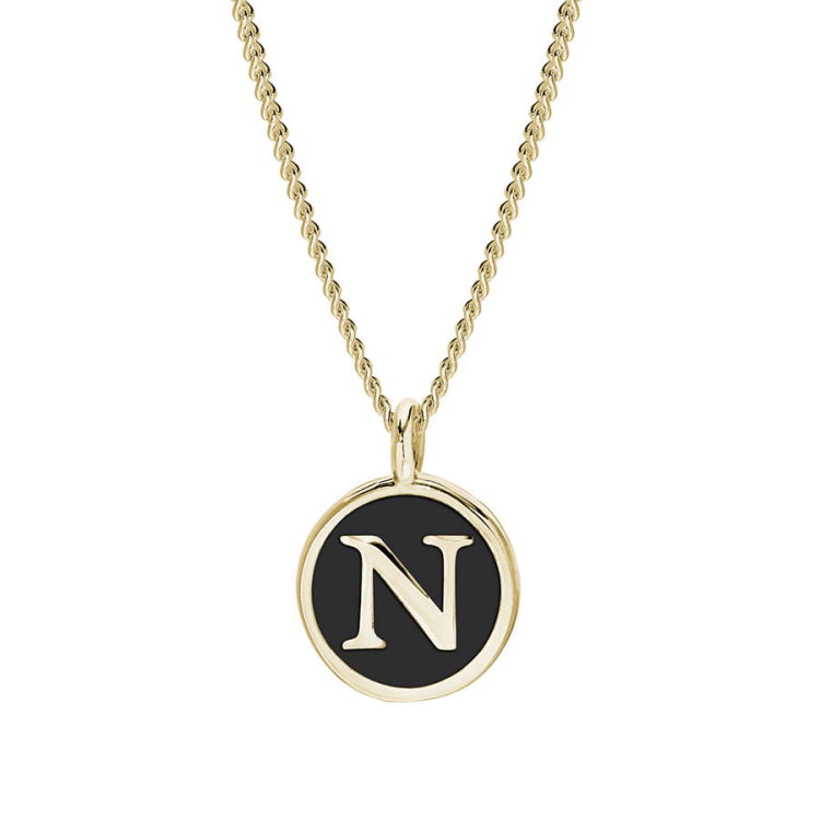 Black Enamel Initial Pendant