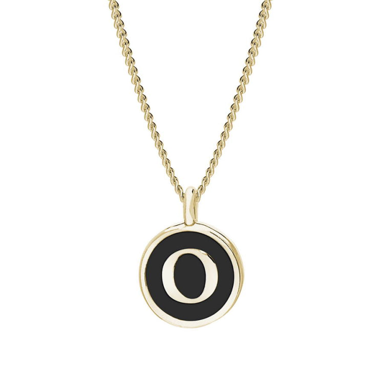 Black Enamel Initial Pendant