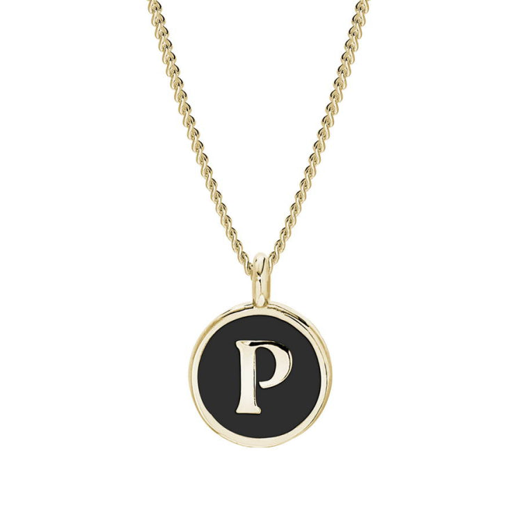 Black Enamel Initial Pendant