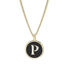 Black Enamel Initial Pendant