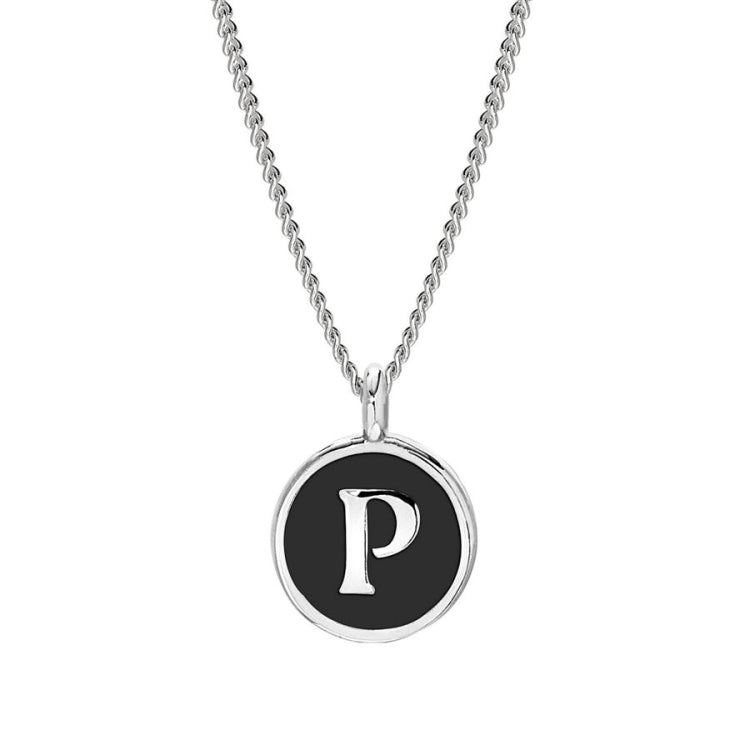Black Enamel Initial Pendant