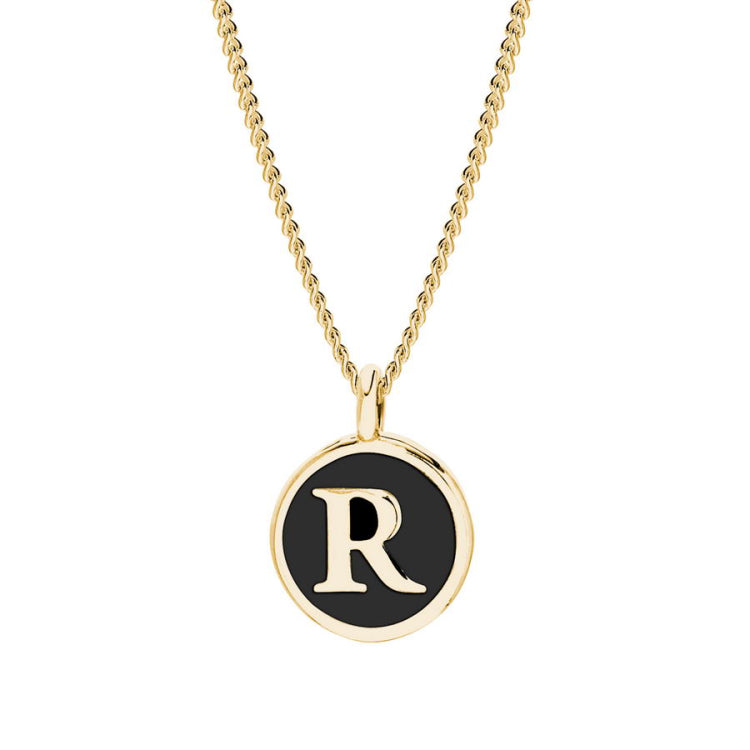 Black Enamel Initial Pendant