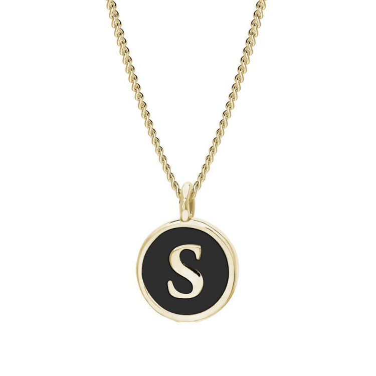 Black Enamel Initial Pendant