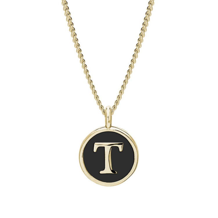 Black Enamel Initial Pendant