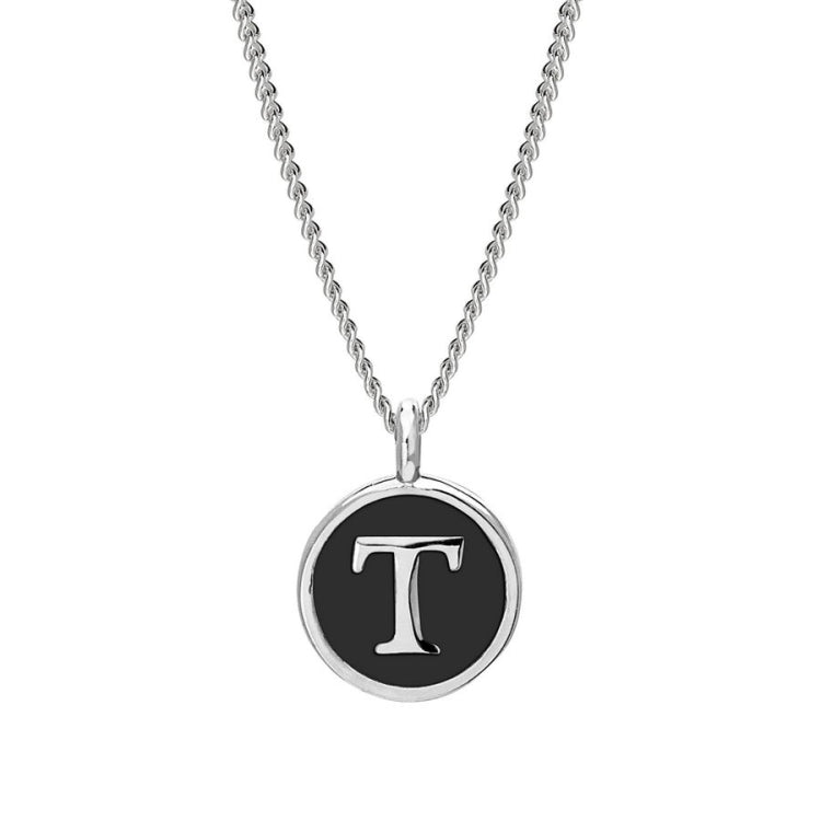 Black Enamel Initial Pendant