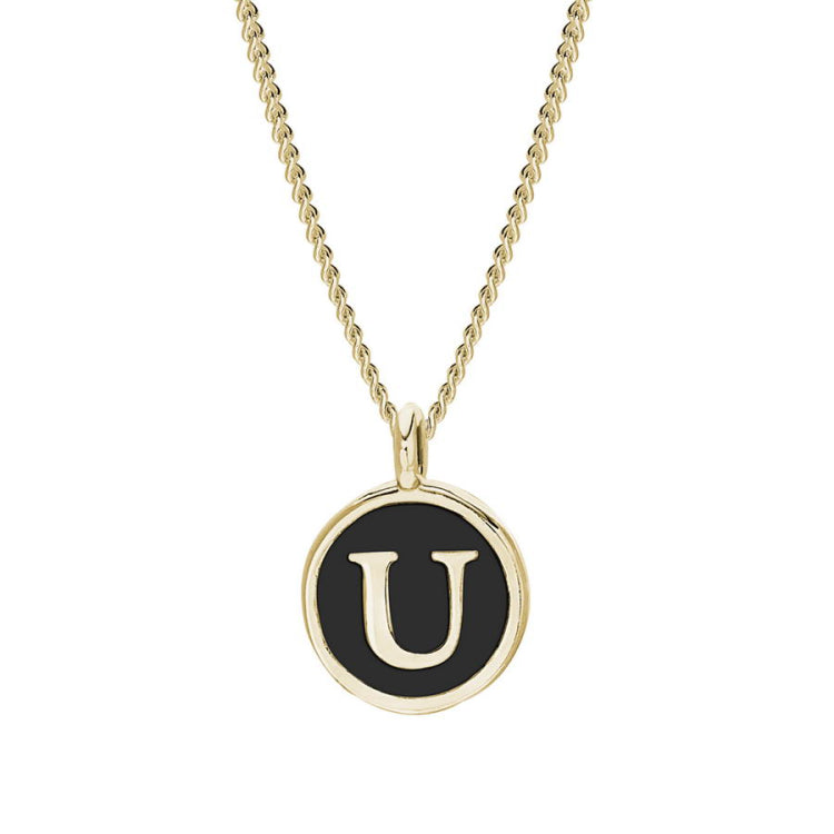 Black Enamel Initial Pendant