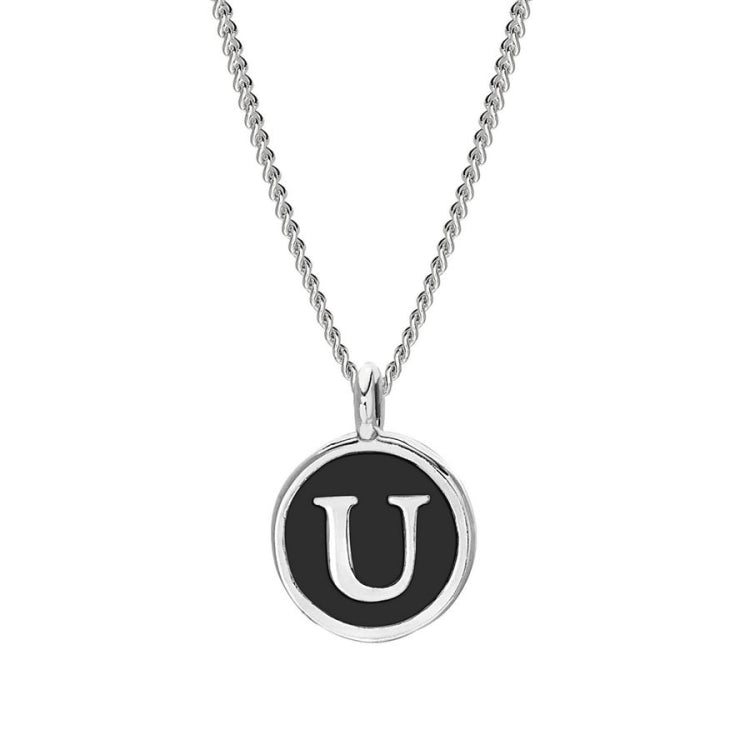Black Enamel Initial Pendant
