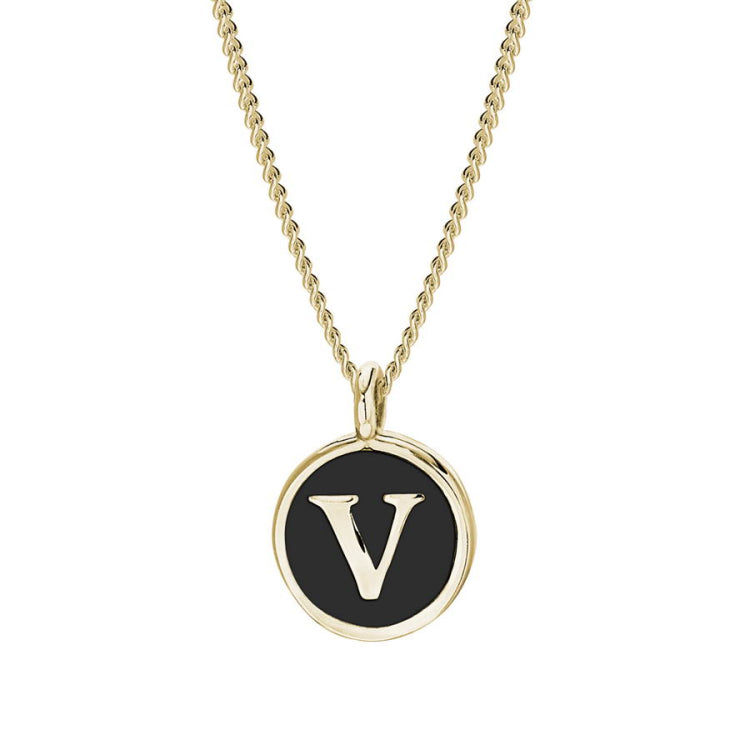 Black Enamel Initial Pendant