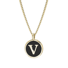 Black Enamel Initial Pendant