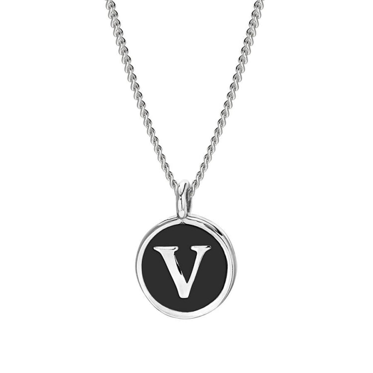 Black Enamel Initial Pendant
