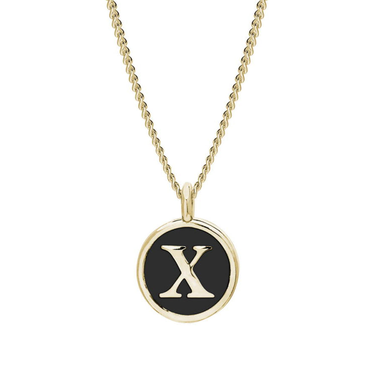 Black Enamel Initial Pendant