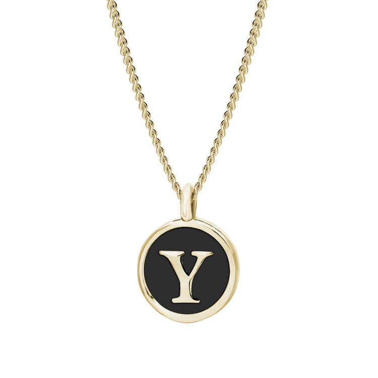 Black Enamel Initial Pendant
