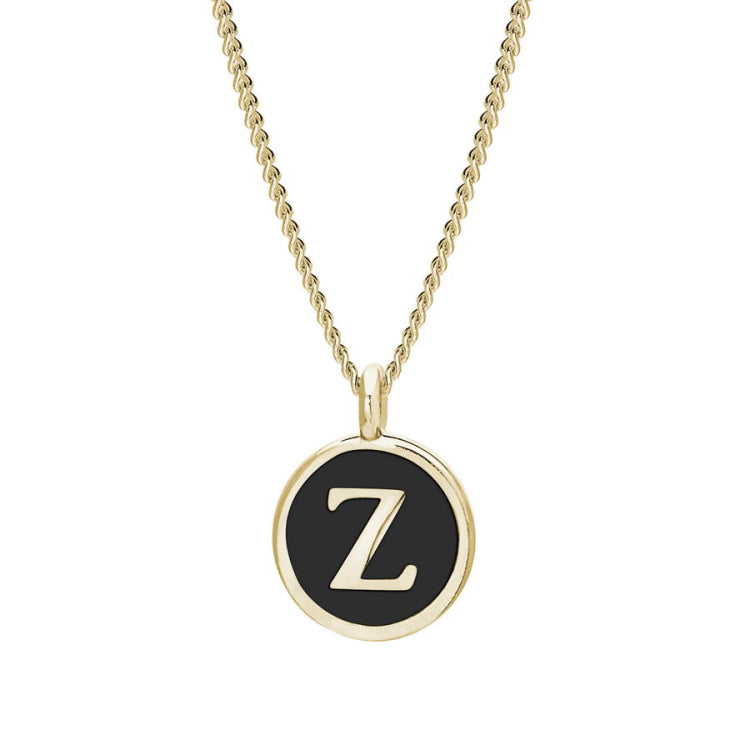 Black Enamel Initial Pendant