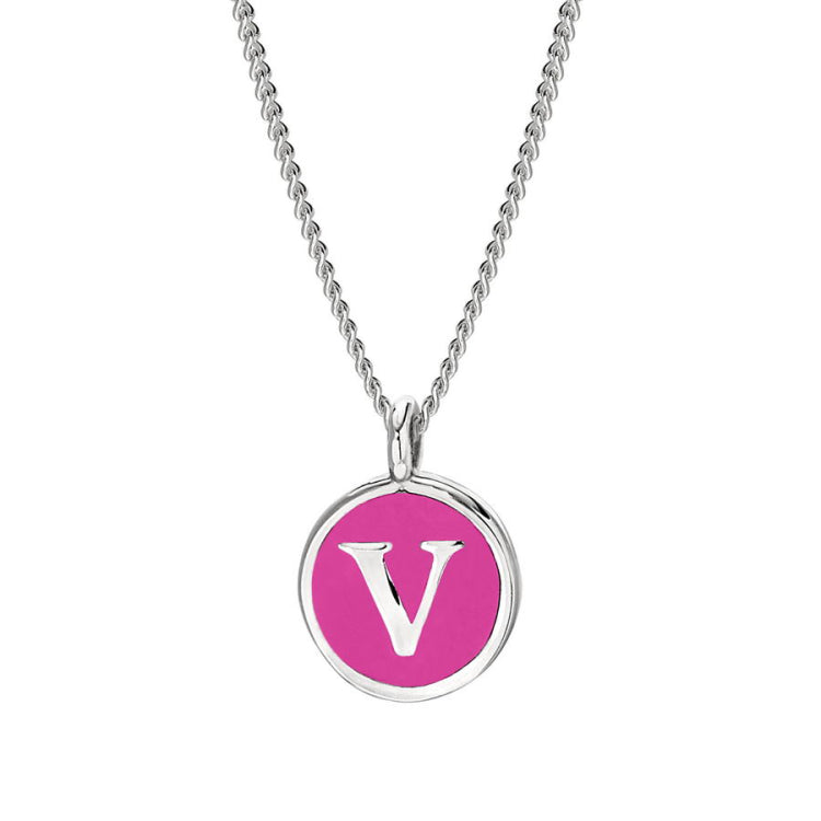 Pink Enamel Initial Pendant