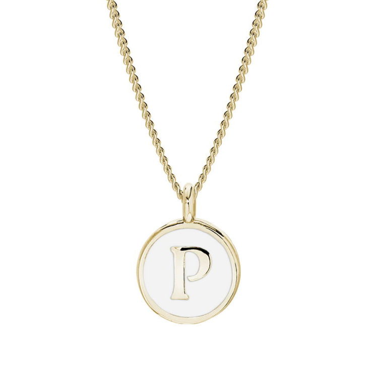 White Enamel Initial Pendant