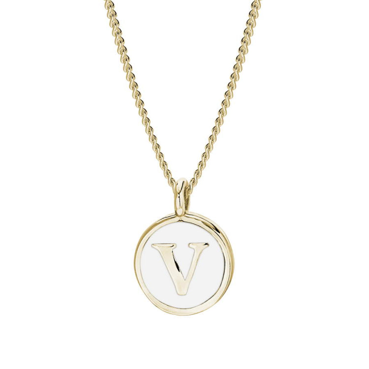 White Enamel Initial Pendant