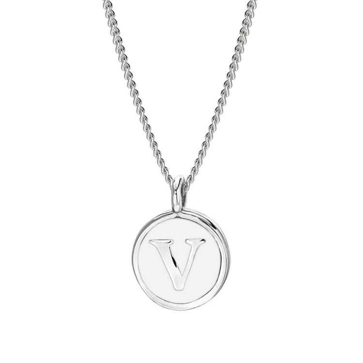 White Enamel Initial Pendant