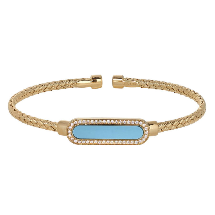 Basketweave Cuff Bracelet with Turquoise Stone