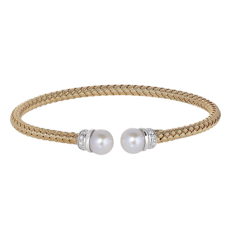 Top Open Shell Pearl Basketweave Cuff Bracelet