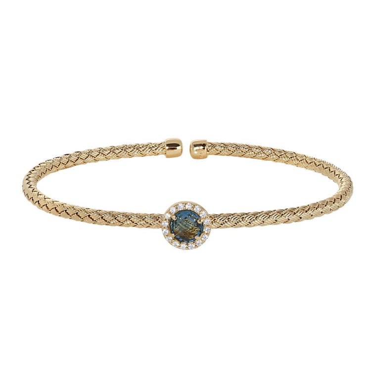 Round BLue Stone Basketweave Cuff Bracelet