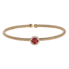 Round Pink Stone Basketweave Cuff Bracelet