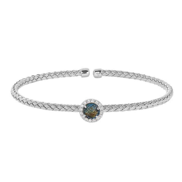 Round Blue Stone Basketweave Cuff Bracelet
